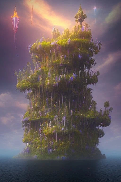 6. Create a surreal and dreamlike landscape with floating islands and colorful skies