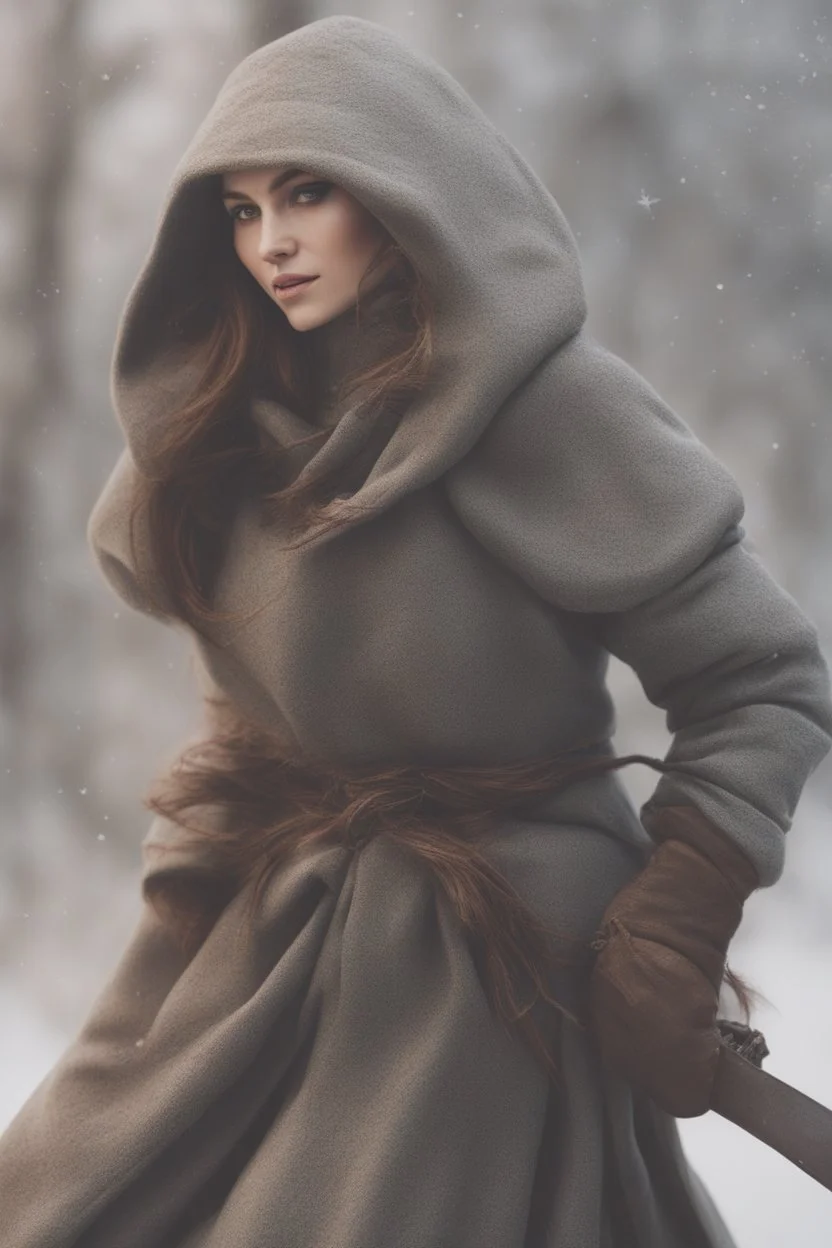 DnD style, medieval woman dressed in warm winter clothes