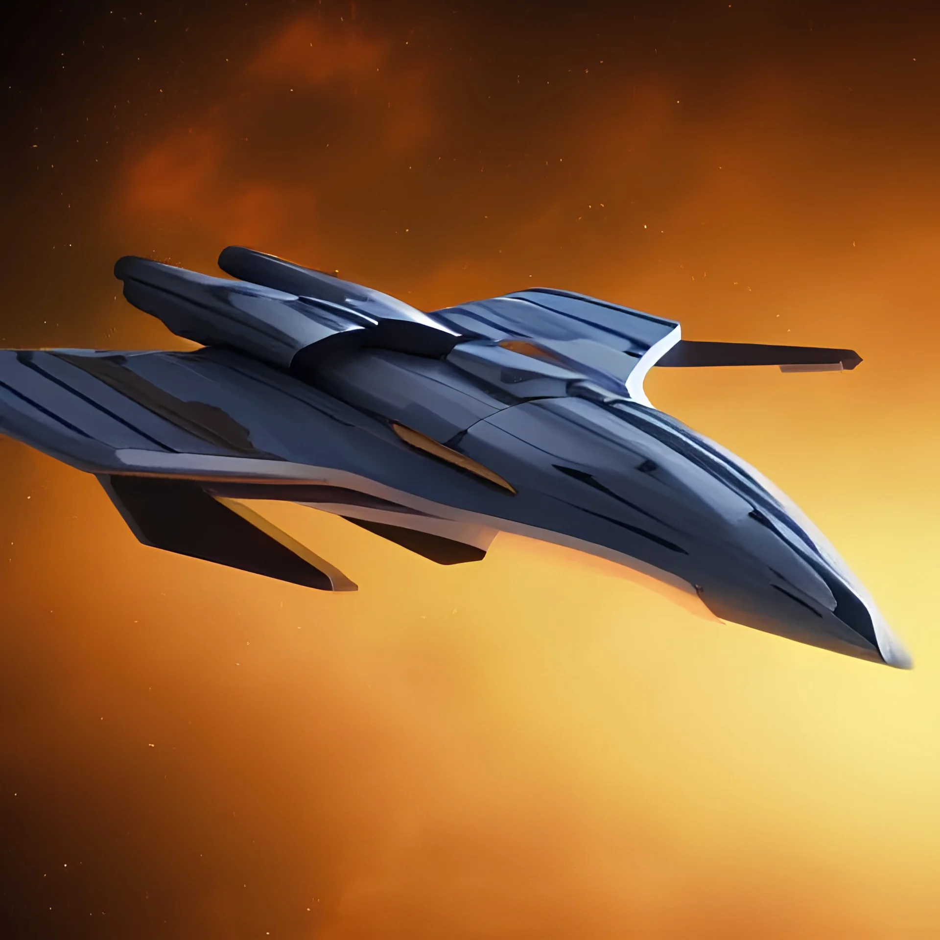 small high speed spaceship flying across planet realistic high res