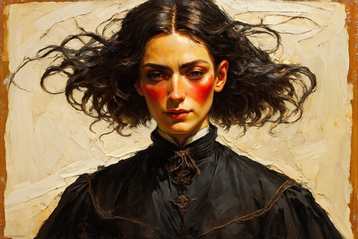 Egon Schiele, Andrea Kowch, Jean-Giraud Moebius, figurative abstract expressionist art, somber Gothic female vampire sorceress,full body portrait perfection,abstract painting ,acrylic art,oil paint,sharp brush strokes, fine palette knife, highly detailed hair and facial features, rugged skin tones, subdued natural colors, museum quality render