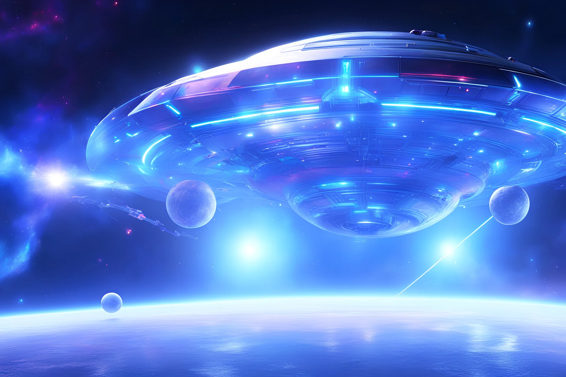 galactic beings, intergalactic cosmic vessels flying in galaxy, blue and pink lights, sunny atmosphere, concept art, smooth, extremely sharp detail, finely tuned detail, cinematic smooth, intricate detail, futuristic style ultra high definition, 8 k, unreal engine 5, ultra sha