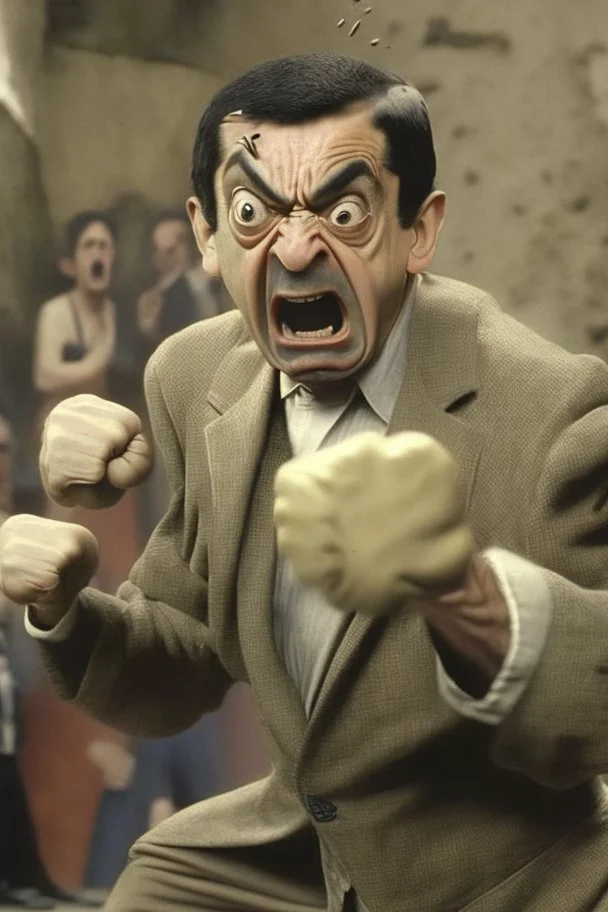 mr bean as rocky, fight scene, taking a hit