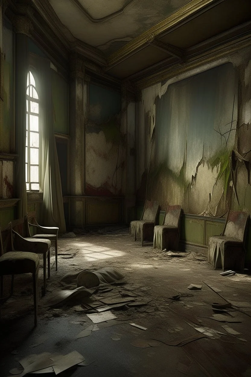 "A very old paints cracked dirty abandoned theater with ripped curtains insanely detailed octane render trending on artstation, 8k artistic photography, photorealistic concept art, soft natural volumetric cinematic perfect light, chiaroscuro, award-winning photograph, masterpiece, oil on canvas, Raphael, Caravaggio, Greg Rutkowski, people, beksinski, Giger