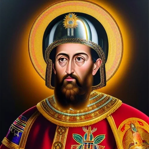 Ultra detailed fullbody Portrait in oil on canvas of Basil II with armor,helmet,extremely detailed digital painting,ultrarealistic skin,intense stare, extremely detailed face, crystal clear eyes, mystical colors ,perfectly centered image, perfect composition, rim light, beautiful lighting,masterpiece ,8k, stunning scene, raytracing, anatomically correct, in the style of Simon Bisley and Ohrai Noriyoshi and robert e howard and Steve Jung and Wizyakuza and uncannyknack.