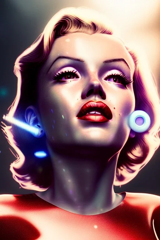 Ultra Realistic retro sci-fi scene, portrait, blonde woman, sweet young Marilyn Monroe face, perfect iris. Strange planet background, Retro sci-fi style helmet, tight latex coat, fog, rain, soft color, highly detailed, unreal engine 5, ray tracing, RTX, lumen lighting, ultra detail, volumetric lighting, 3d, finely drawn, high definition, high resolution.