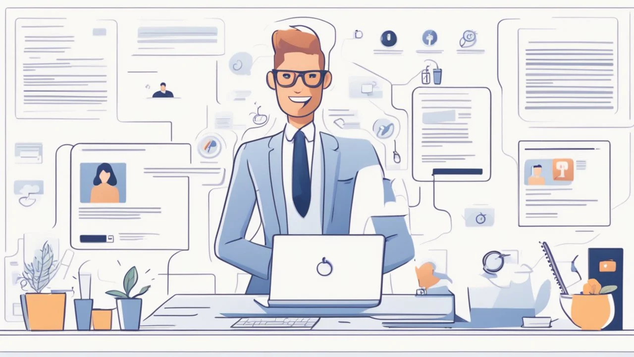 The image for the article embodies the concept of building a personal brand and achieving success in the digital world. The frame exudes a sense of professionalism, featuring an individual dressed in stylish attire seated in front of a computer screen, reflecting dedication and professionalism in the digital workspace. On the other side of the screen, there are icons and logos of popular social media platforms such as Facebook, Twitter, and Instagram, indicating personal reliance on these platfo