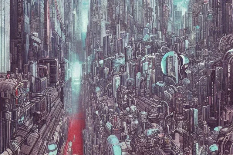 highly detailed futuristic city akira cityscape, katsuhiro otomo style painting