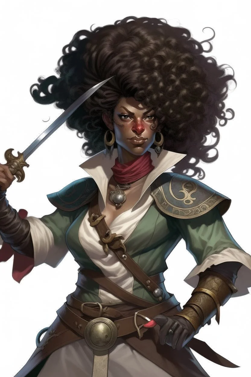 black female pirate fighter sorcerer with afro hair dnd