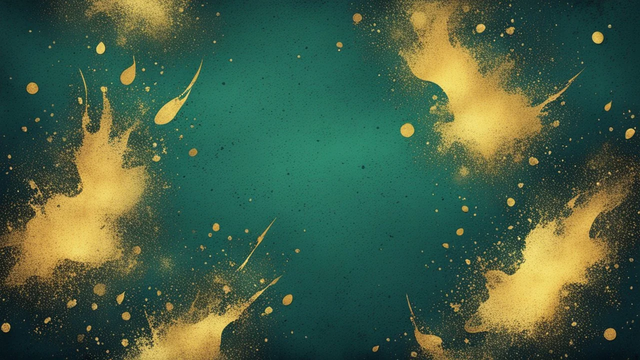 Hyper Realistic Green, Navy-Blue & Golden Abstract Retro Grungy Texture With Flame-Particles