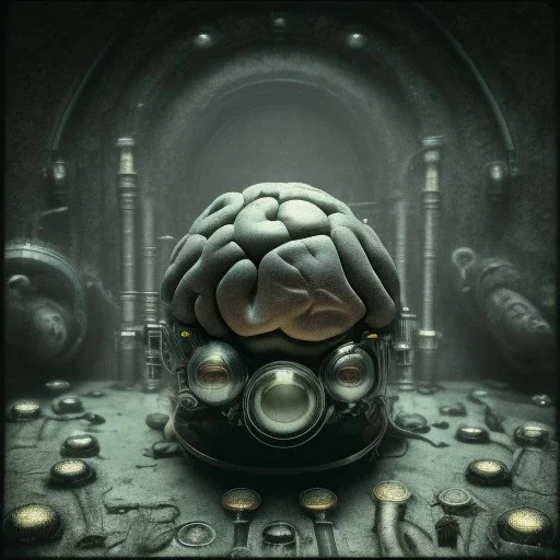 a ugly human brain, steam punk, scary, horror, realistic, made in octane, cinematic, ultra-realistic, extremely detailed octane rendering, 8K, VRAY Super Real ar 2:3, dof photorealistic futuristic 50mm lens hard lighting dark gray tintype photograph, realistic lighting, sephia colors