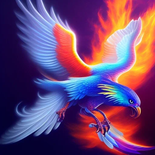 iridescent phoenix flying out of the void