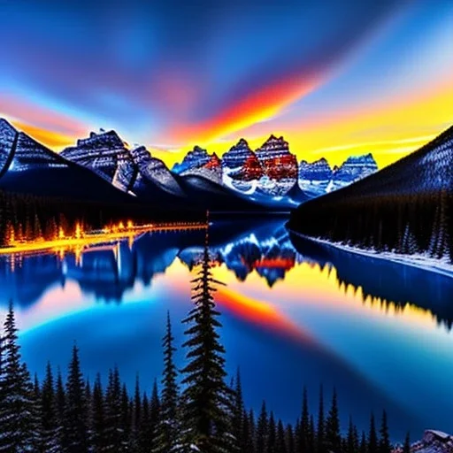 Banff National Park, Alberta,aerial view,extremely detailed digital painting, high resolution,8k, realistic, beautiful, volumetric lighting, mystical colors ,perfectly centered image, perfect composition, rim light, beautiful lighting,masterpiece, stunning scene, raytracing, anatomically correct, in the style Van Gogh and robert e howard and Ken Kelley and Ohrai Noriyoshi and Simon Bisley and tomzj1.