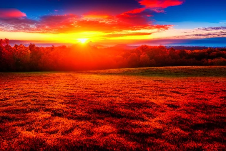 Amazing sunset with epic autumn landscape, ultra hd 4k, photography, hyperrealistic