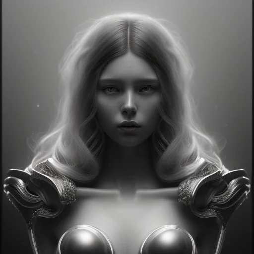 A black and white portrait of a women, long hair, upper body, head and shoulders portrait, 8k resolution concept art portrait by Greg Rutkowski, Artgerm, WLOP, Alphonse Mucha dynamic lighting hyperdetailed intricately detailed Splash art trending on Artstation triadic colors Unreal Engine 5 volumetric lighting