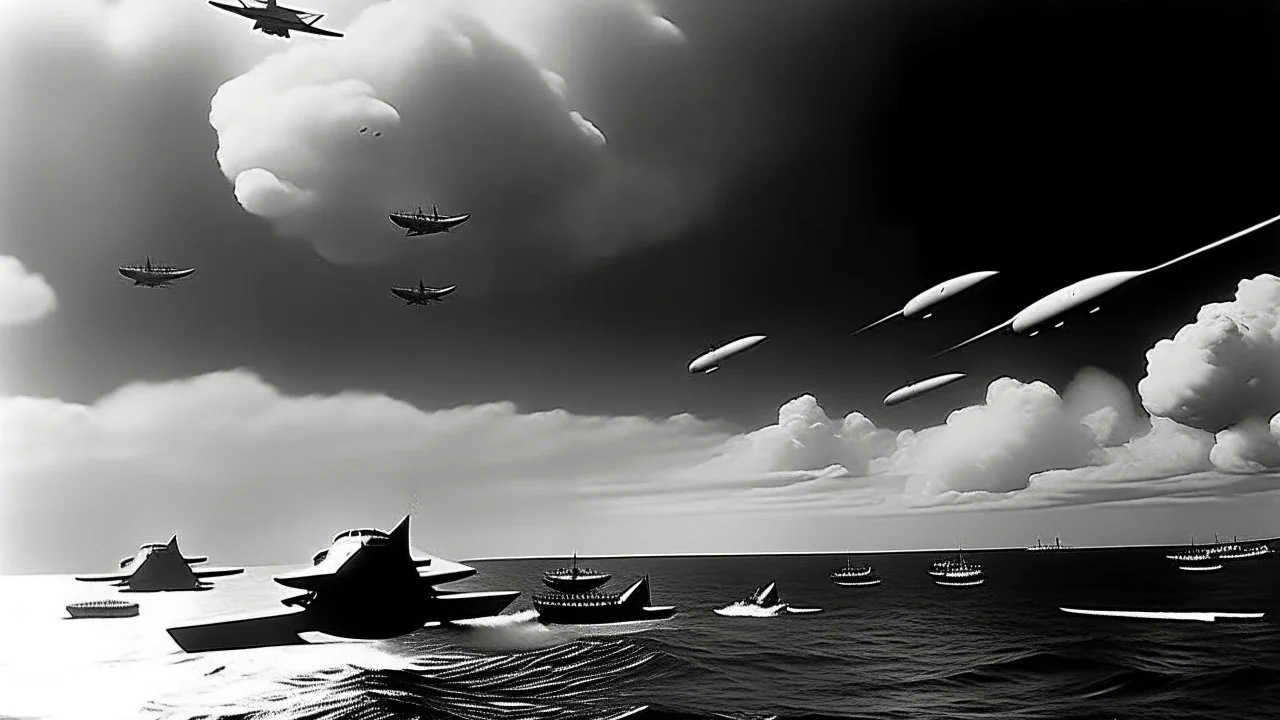 طائرات يابانية تقصف بيرل هاربر، مما أدى إلى دخول الولايات المتحدة الحرب العالمية الثانية.