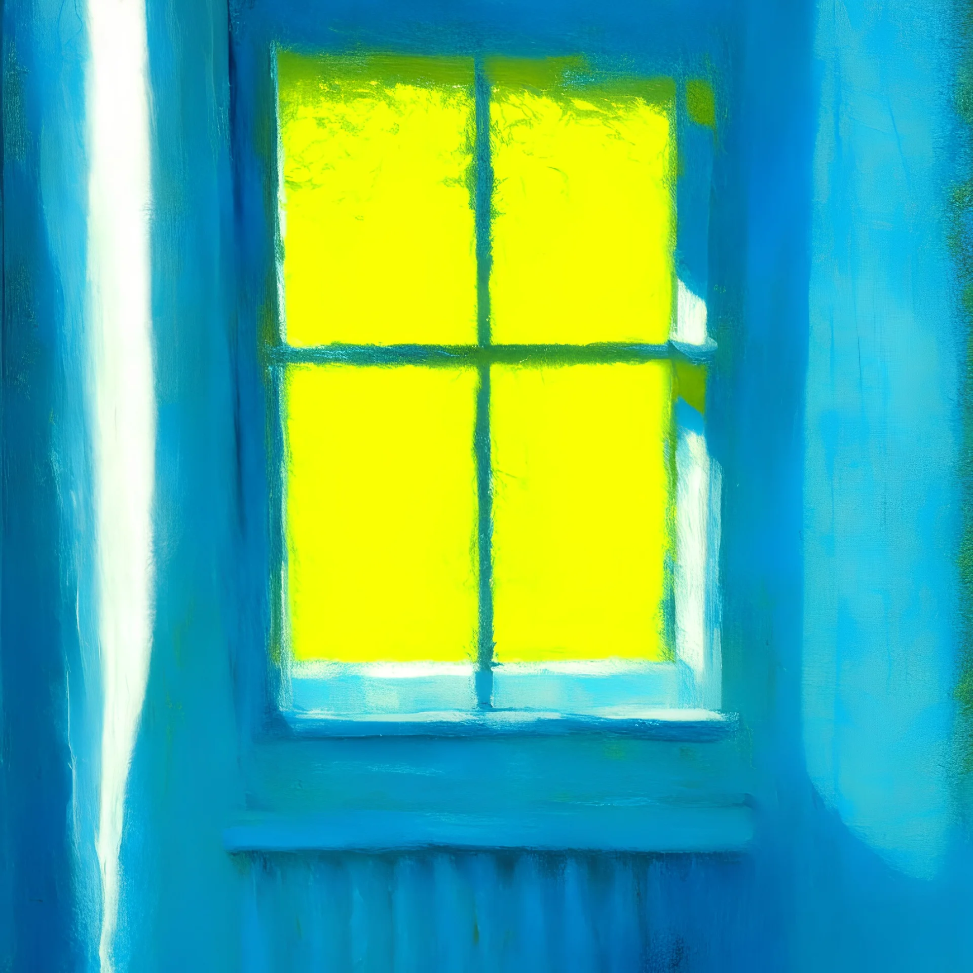 sun at the window, turquoise, yellow