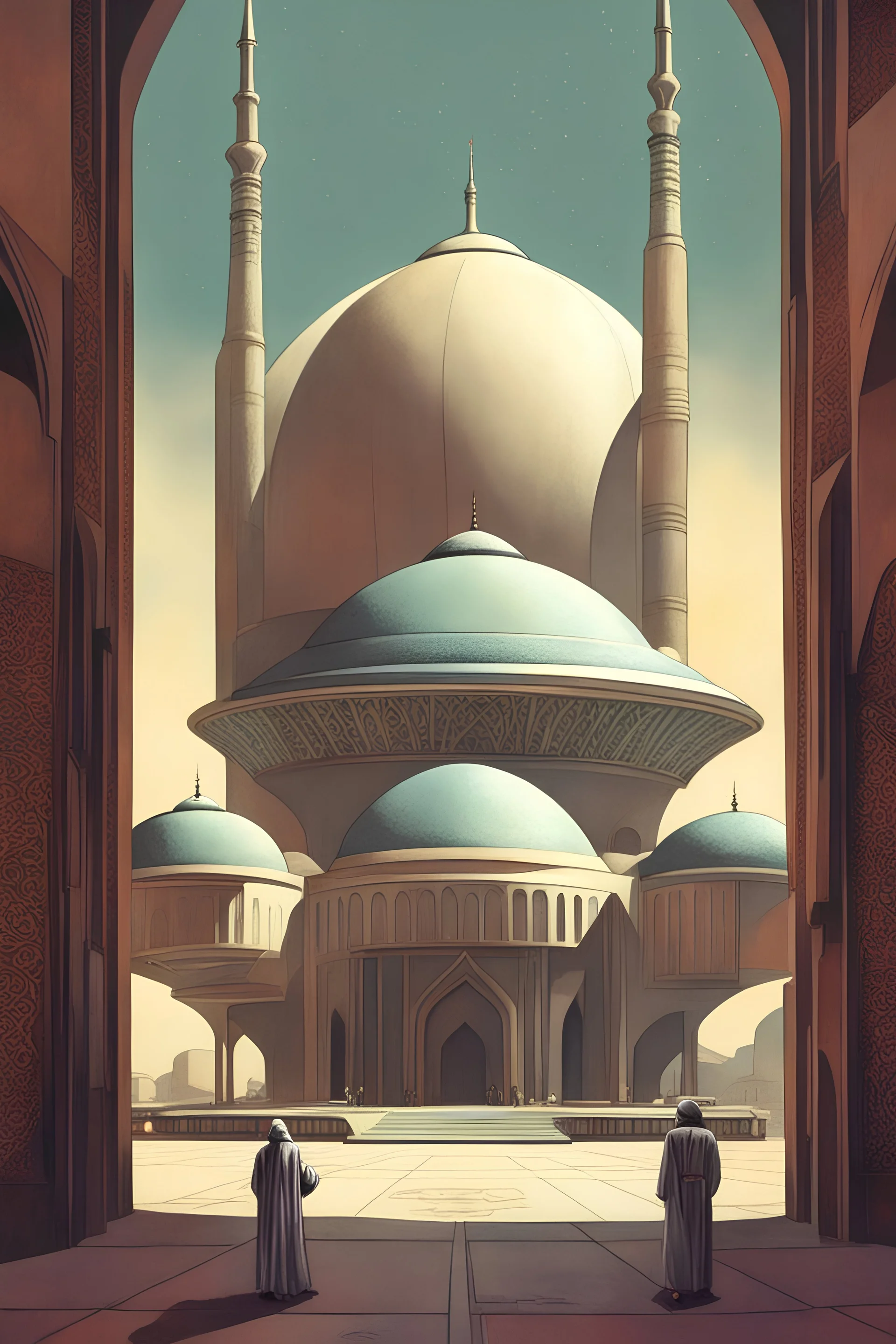 mosque 70s sci fi art