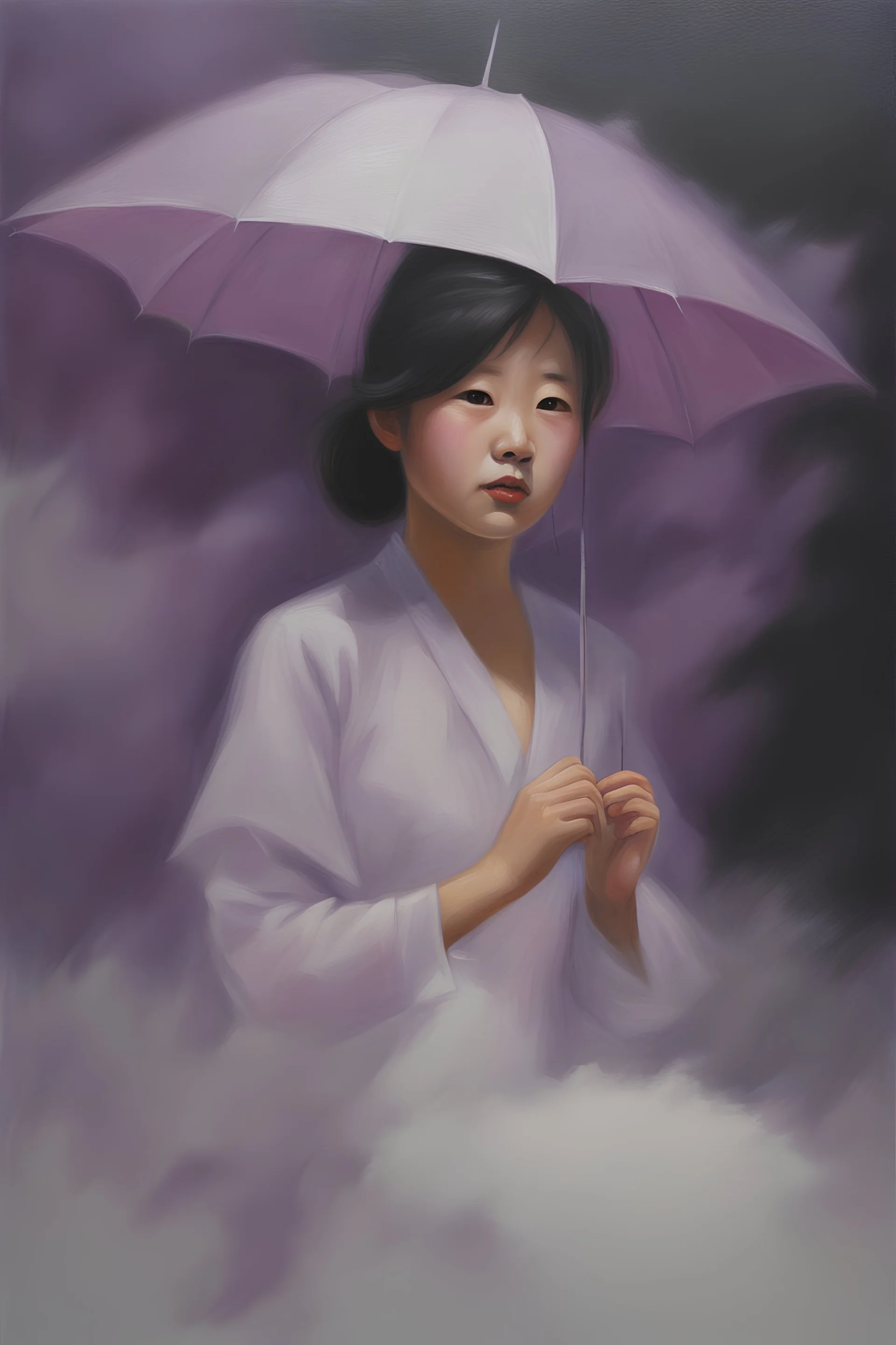 Portrait of Kim Chee - oil painting by Walt Err - fog, mist, clouds and purple rain