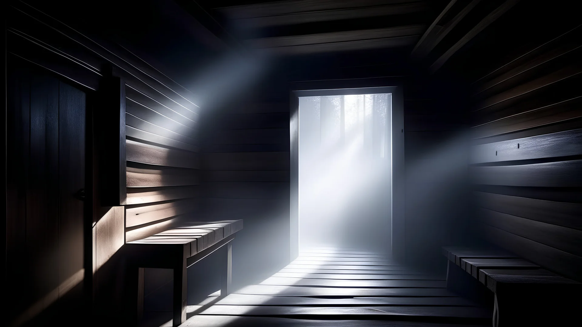 The atmosphere inside the sauna changes mysteriously, as strange phenomena awaken and invade the tranquility that prevailed at the beginning. The fog falls gradually, expressing the mystery that surrounds the place with a layer of dim gray. Lights indicate moving shadows that begin to play with their shapes, creating an unusual visual effect. Unintelligible noises emanate from shadowy corners, visible only in moments revealing confusion in the atmosphere. Mysterious whispers become harmonious