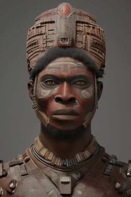 african head portrait, warrior costume, aztec mask, eerie, tribal village, meditation, woods, galaxy sky, 8k quality