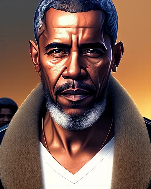 "MIddle aged African American human male, with a trimmed but uneven beard, piercing eyes with slick back hair, 8k resolution concept art scene by Greg Rutkowski, Artgerm, WLOP, Barack Obama dynamic lighting hyperdetailed intricately detailed Splash art trending on Artstation triadic colors Unreal Engine 5 volumetric lighting Splash art fantasy, grey hair, sitting in Starbucks drinking coffee