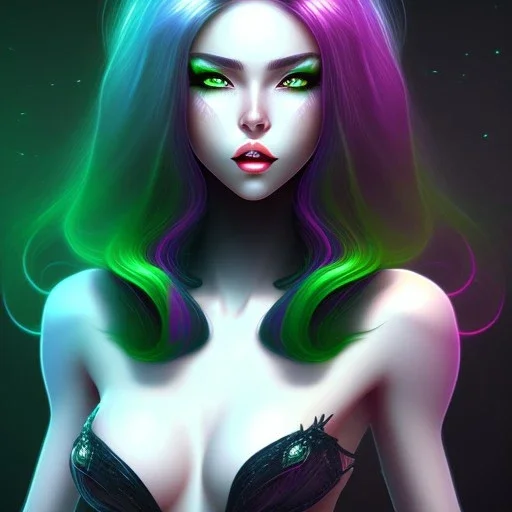 fantasy setting, multicolored hair, green and black hair, more black hair, more black hair