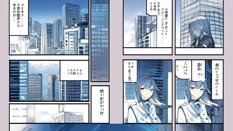 synth-wave beach & city, lone girl, iconic:1.8), comic style