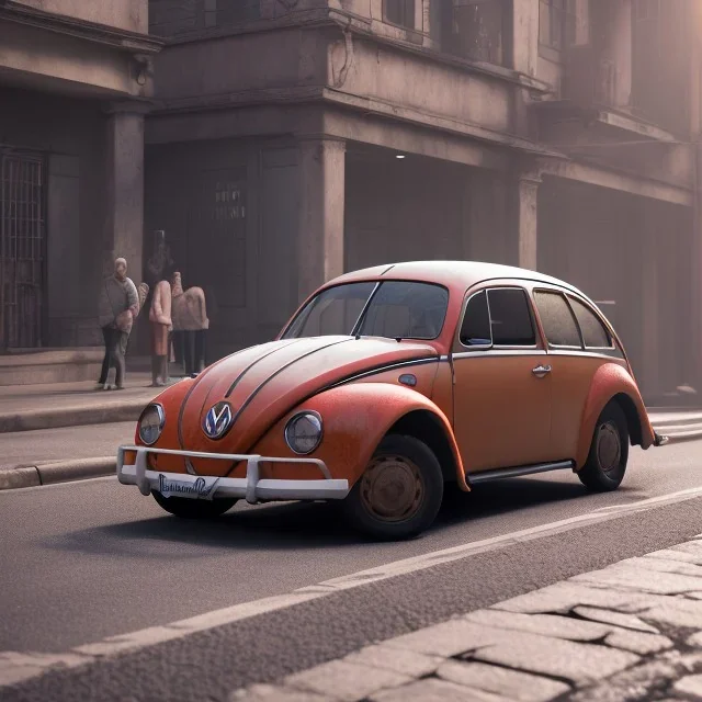 an old volkswagen car ultra realistic,wide body , raly concept, 4k ,on street,8k resolution, high-quality, fine-detail, parked in crowded city winter wide body