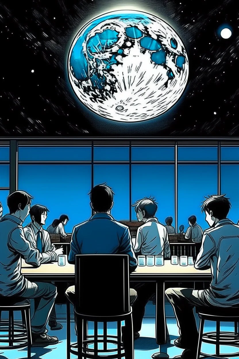 THE MOON HIDDEN SHADOWY FIGURES in the coffee shop meeting big brother STYLE OF HIROKU OGAI