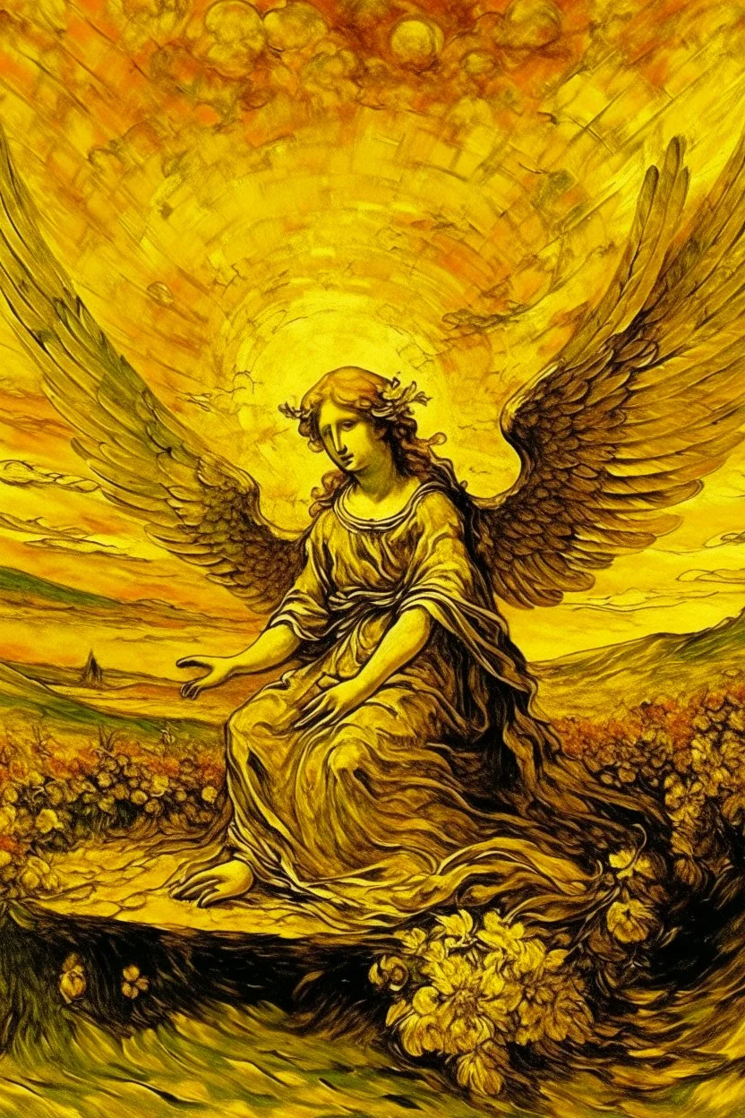 A golden yellow angelic heaven painted by Vincent van Gogh