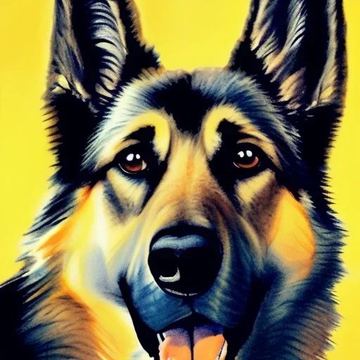 Water coloured painting of a German shepherd with high resolution,8k