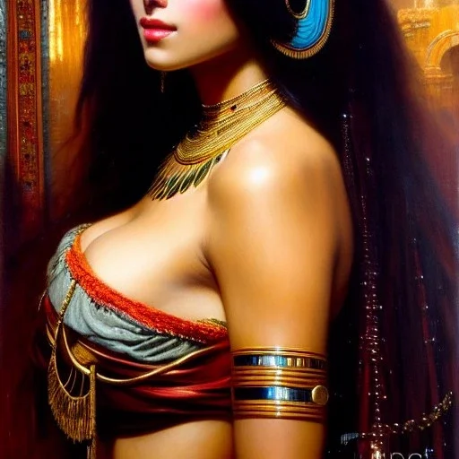 portrait beautiful face Cleopatra ,busty,ancient metal armor balanciaga fashion clothe painting by gaston bussiere, greg rutkowski, yoji shinkawa, yoshitaka amano, tsutomu nihei, donato giancola, tim hildebrandt, oil on canvas, cinematic composition, extreme detail,fit full head inside picture