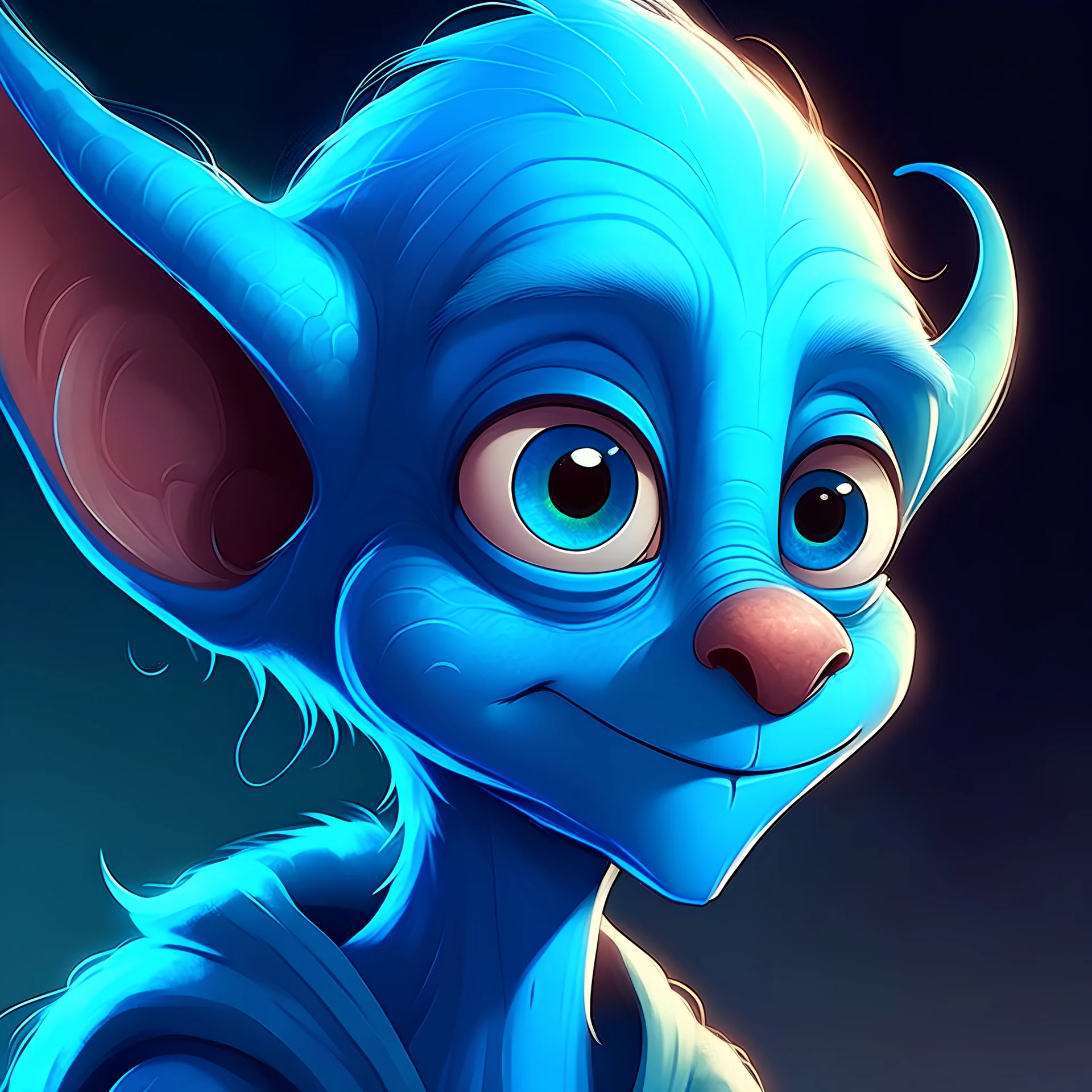 2d disney illustration blue furry alien science fiction portrait