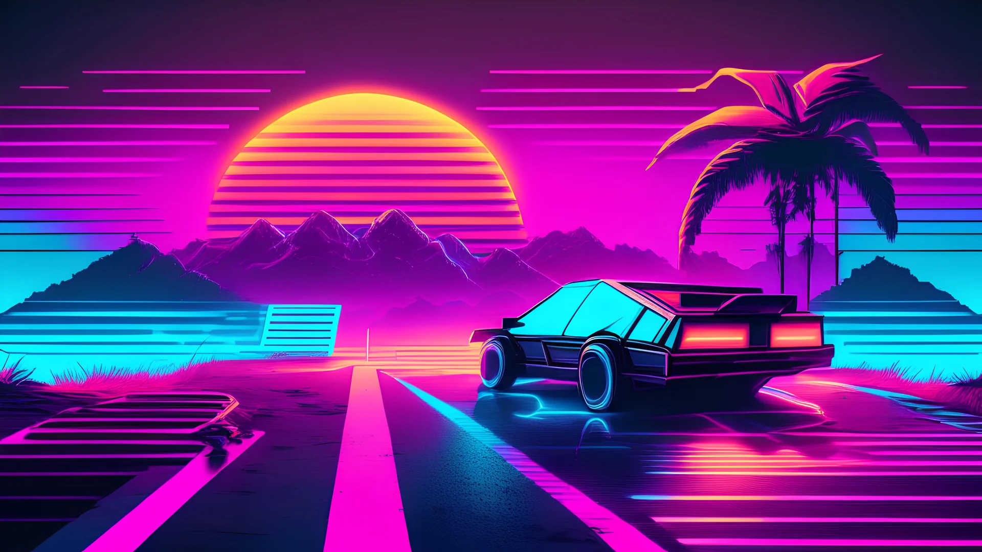 Synthwave style picture for music video with dynamic colors