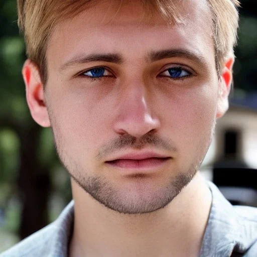 Detailled man with dark brown eyes and blond hair