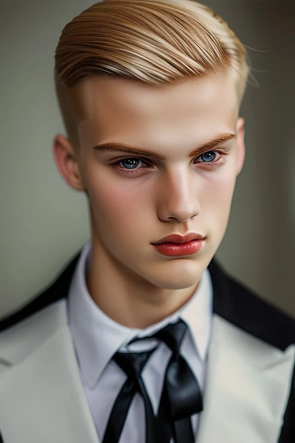 young blonde pretty male formal looking portrait
