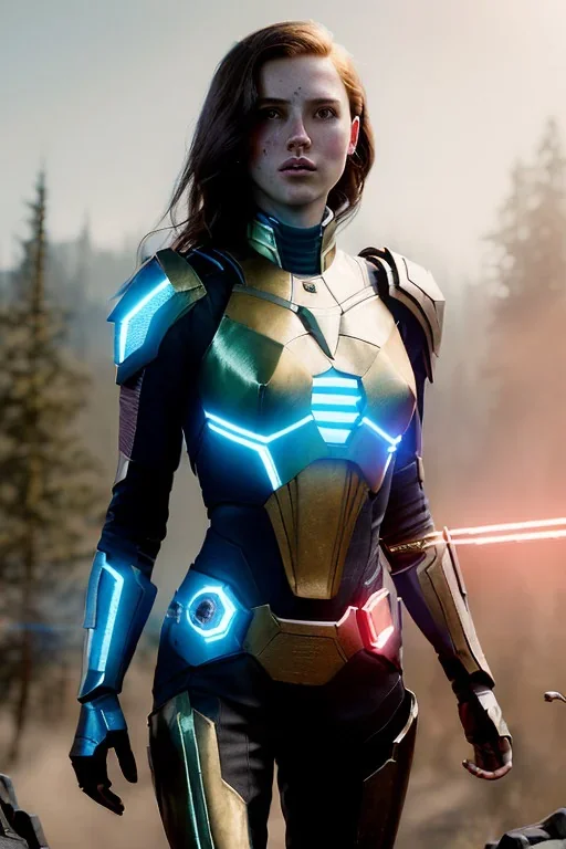 illustration, ultrarealistic, dynamic, concept art, strikingly beautiful (18 year old girl:1.2),_skimpy sci-fi armor_, Hair (long ginger:1.1), Face (freckles:1.2), body, medium breasts (light cleavage:1.2), tracing, ambient light, highres, (hyperrealistic:1.2), (perfect face:1.1), intricate (high detail:1.1) body, beautiful detailed eyes (emerald:1.3), _camera_, _pose_, plump lips ,sci-fi theme, Model hash: ddc3021b