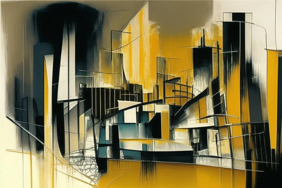 abstract cityscape in the style of Barbara Hepworth, frank Auerbach