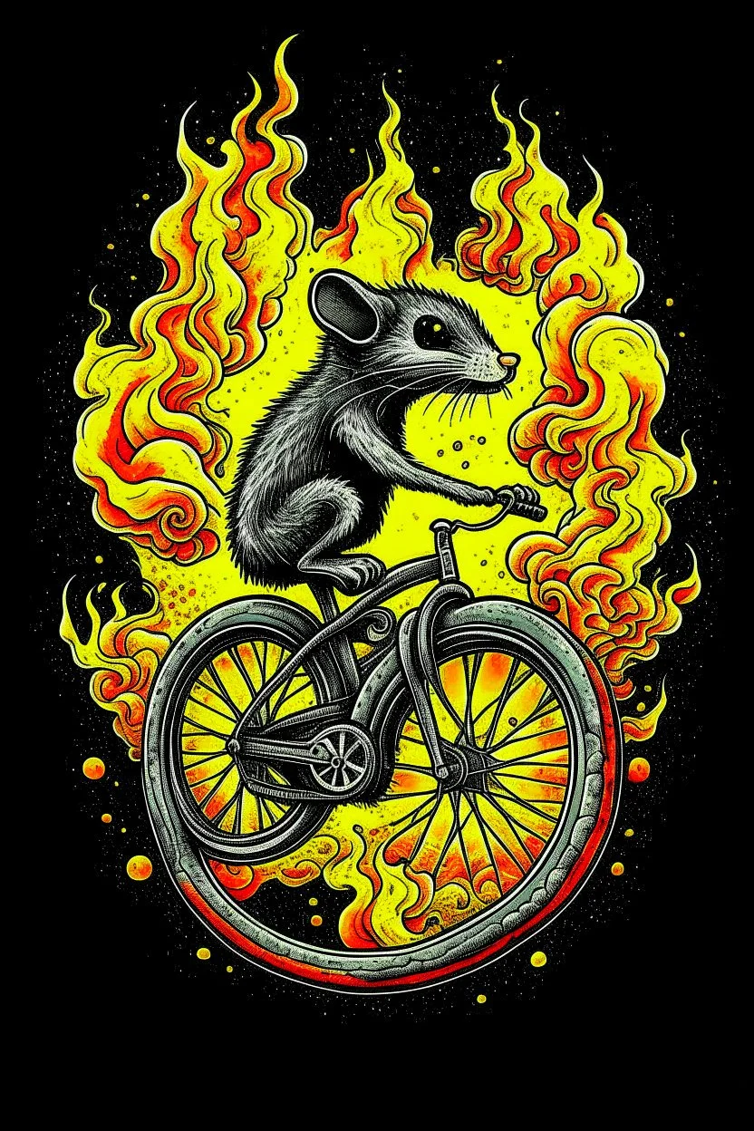 mouse on motorbike jumping through flaming hoop