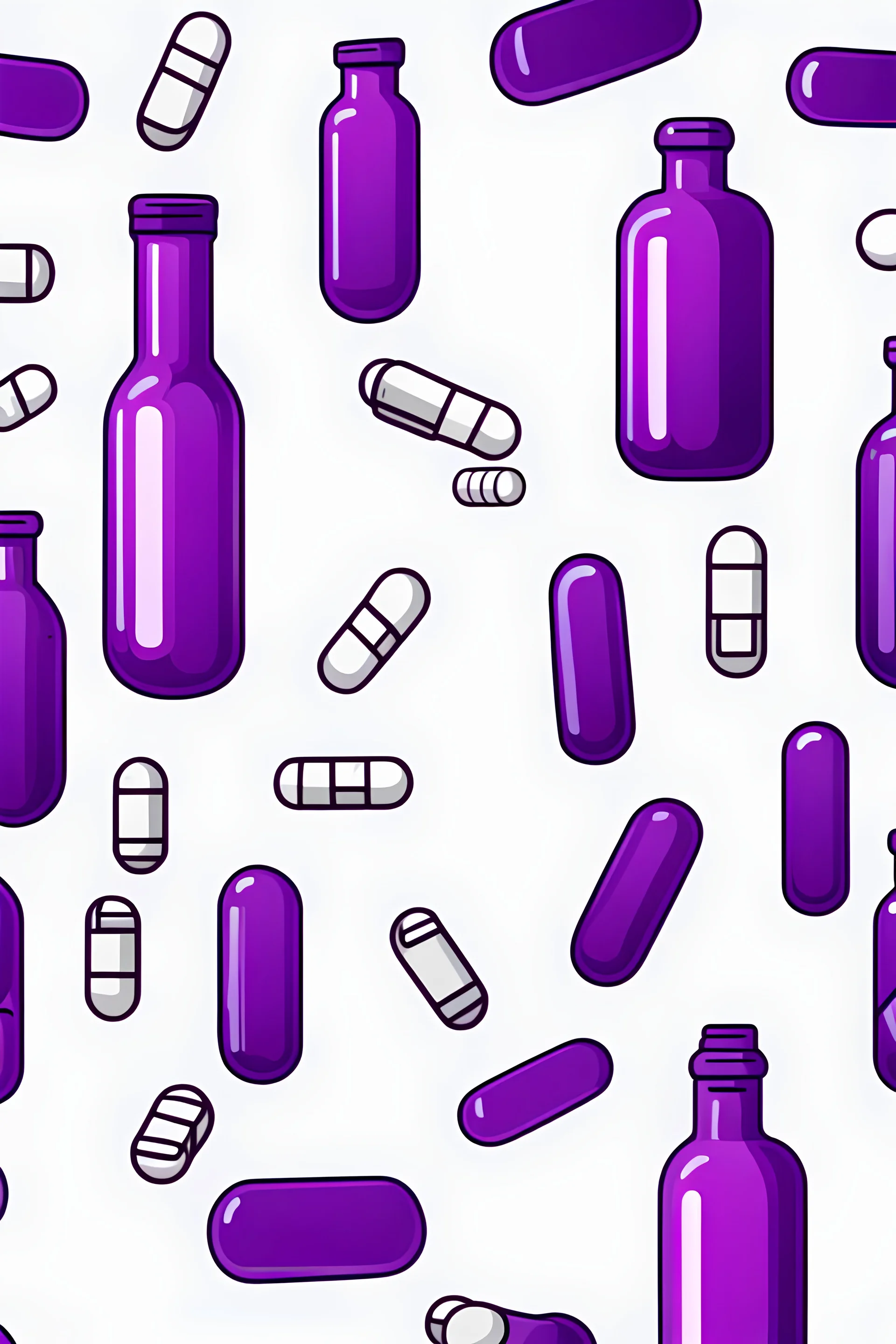 animated style, a bottle of pills, purple color