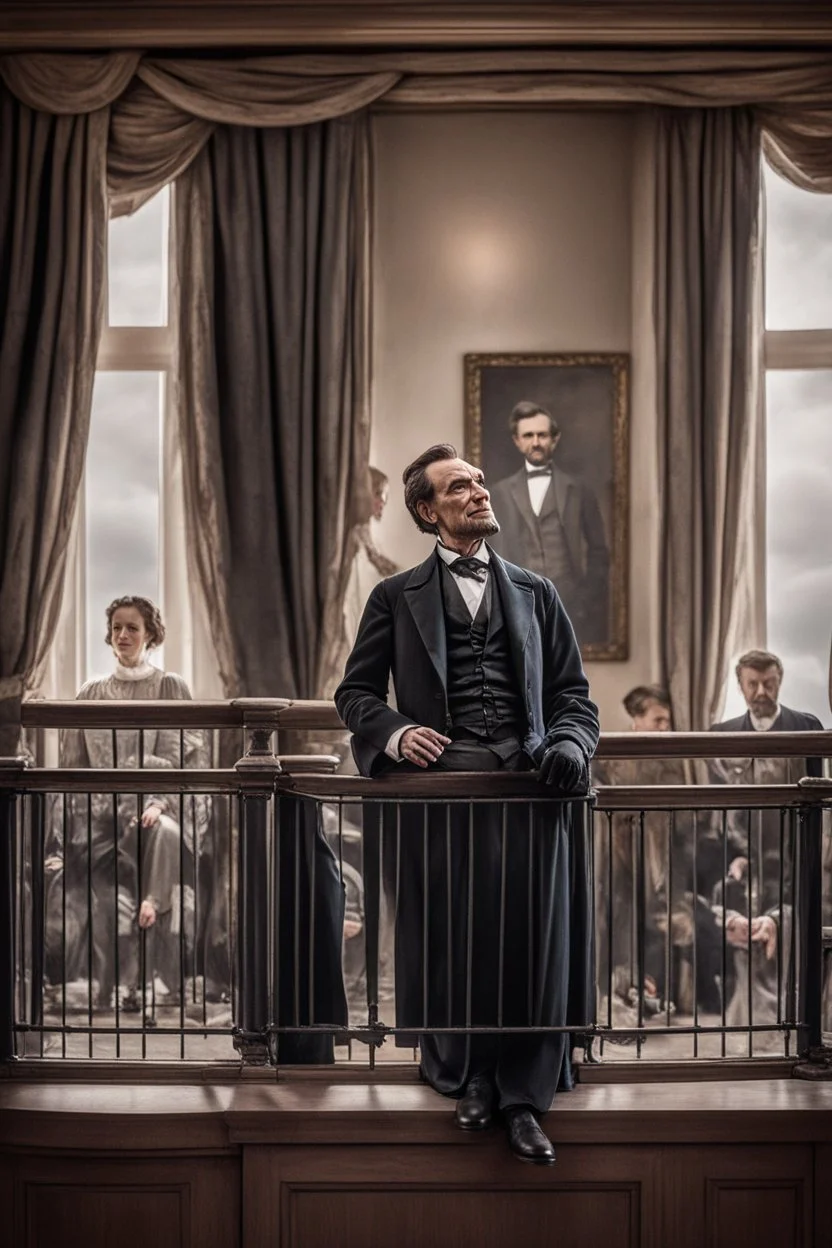 llustrate the presidential box on the balcony level, portraying Abraham Lincoln, his wife, and their guests as they enjoy the play. Highlight the vulnerability of Lincoln without proper security, setting the stage for the impending tragedy