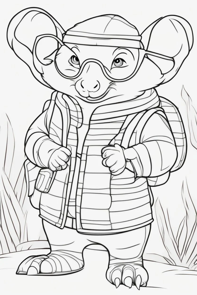 Outline art for cute coloring pages with armadillo with glasses, full body, white background, sketch style, only use outline, clean line art, no shadows and clear and well outlined.