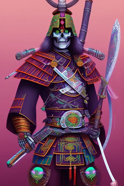 Neon crystal skeleton samurai