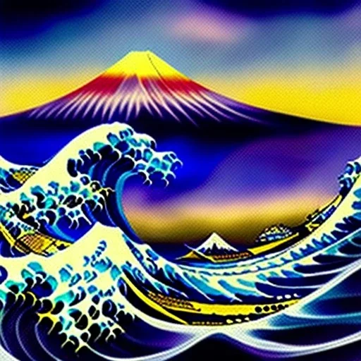 The great wave of kanagawa painted with clouds of colours, storm,mount fuji, by Van Gogh, 8k