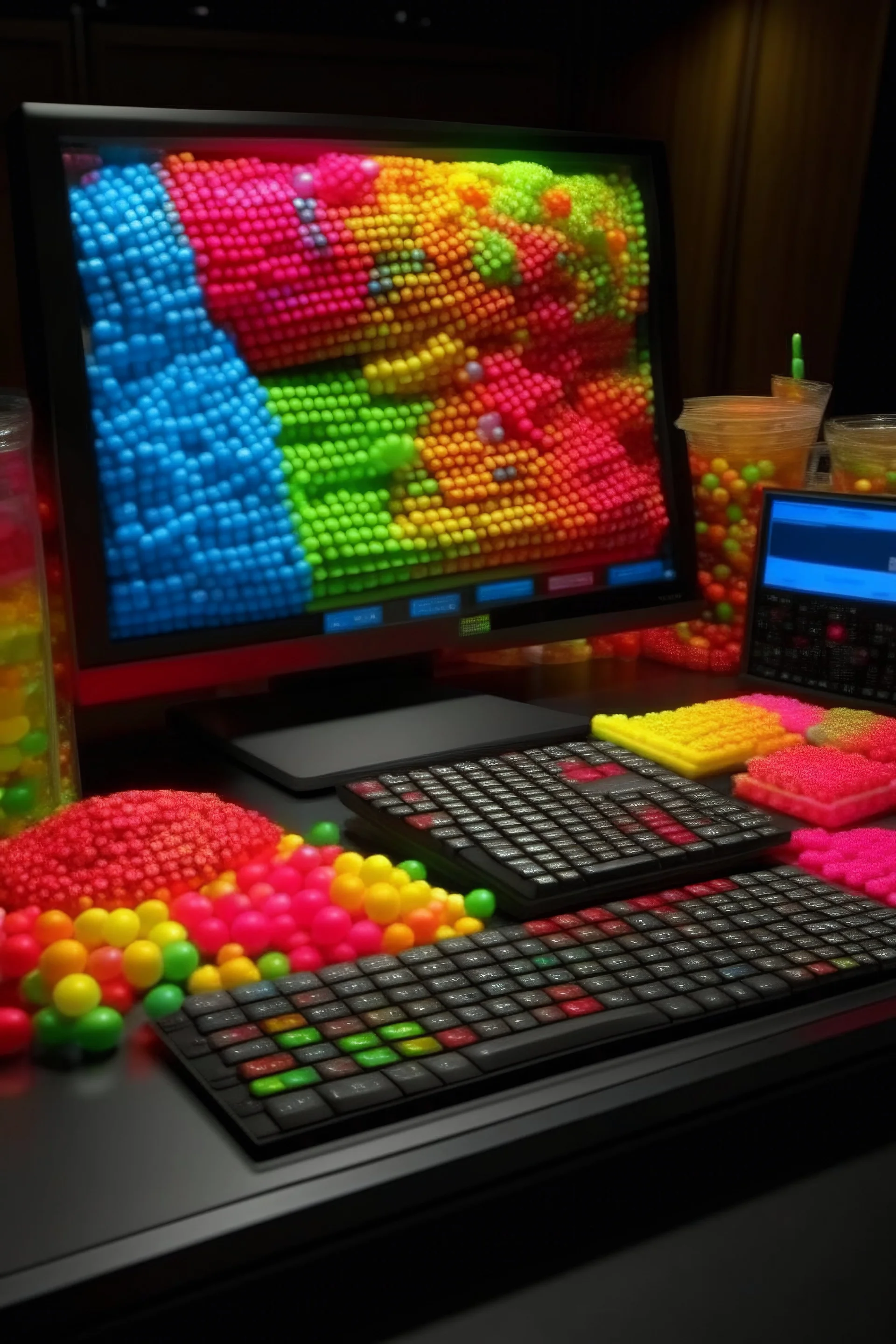 a computer set made of candy