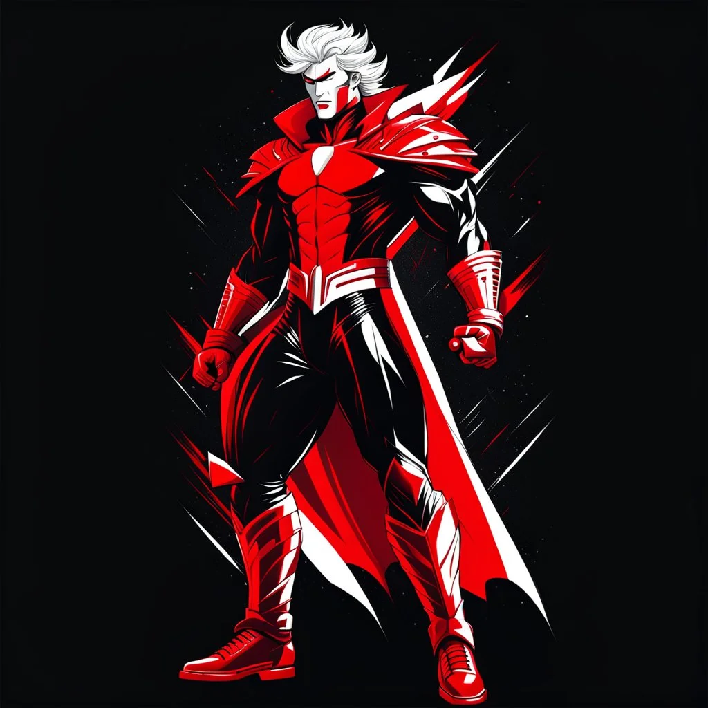 Dragman art illustration black background red and white color full body