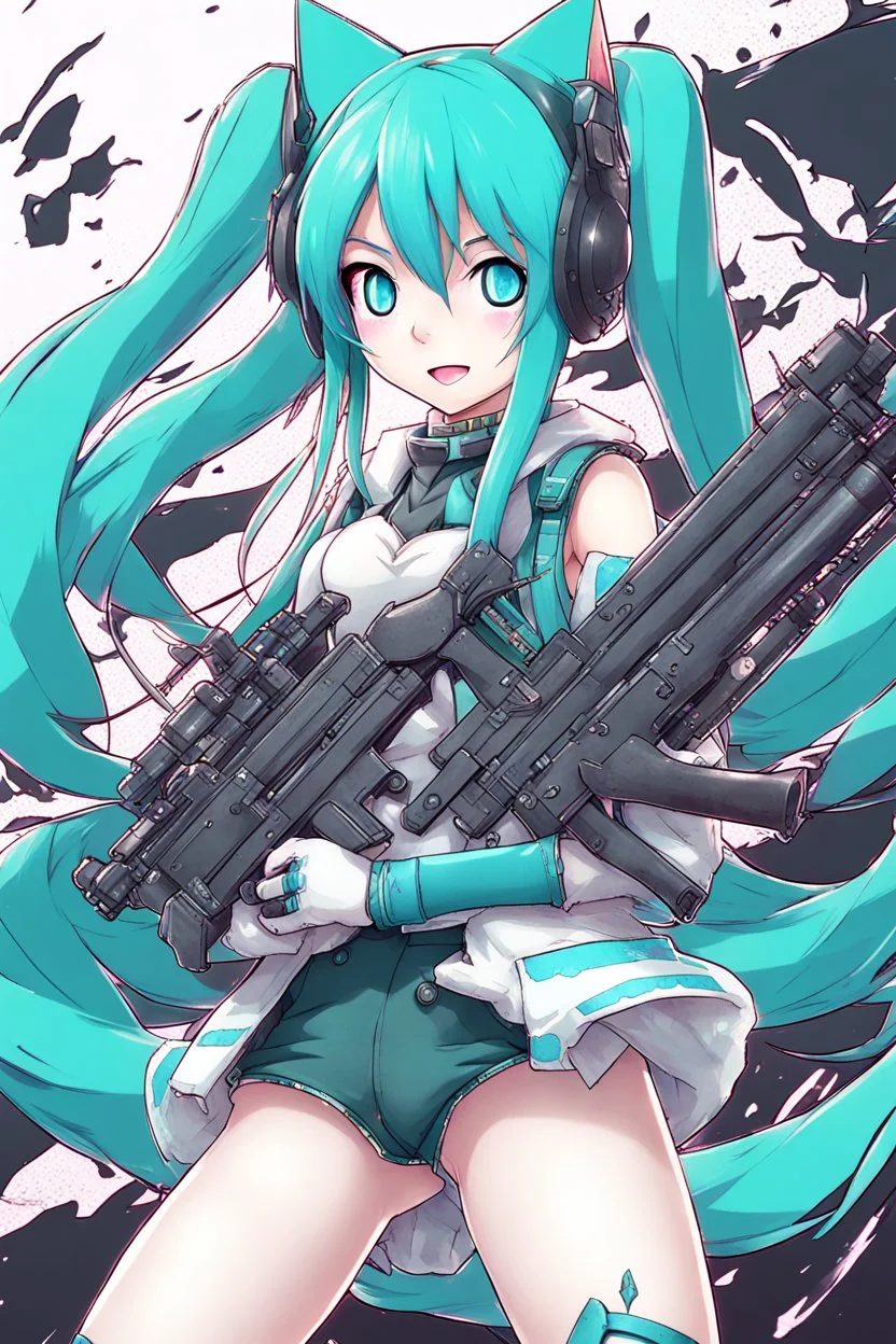 cat hatsune miku with big weapons