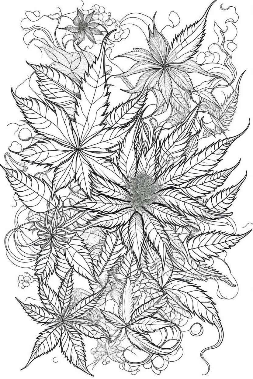 outline art for stoners coloring pages with marajuana leaves, white background, sketch style, fully body, only use outline, mandala style, clean line art, white background, no shadows and clear and well outlined