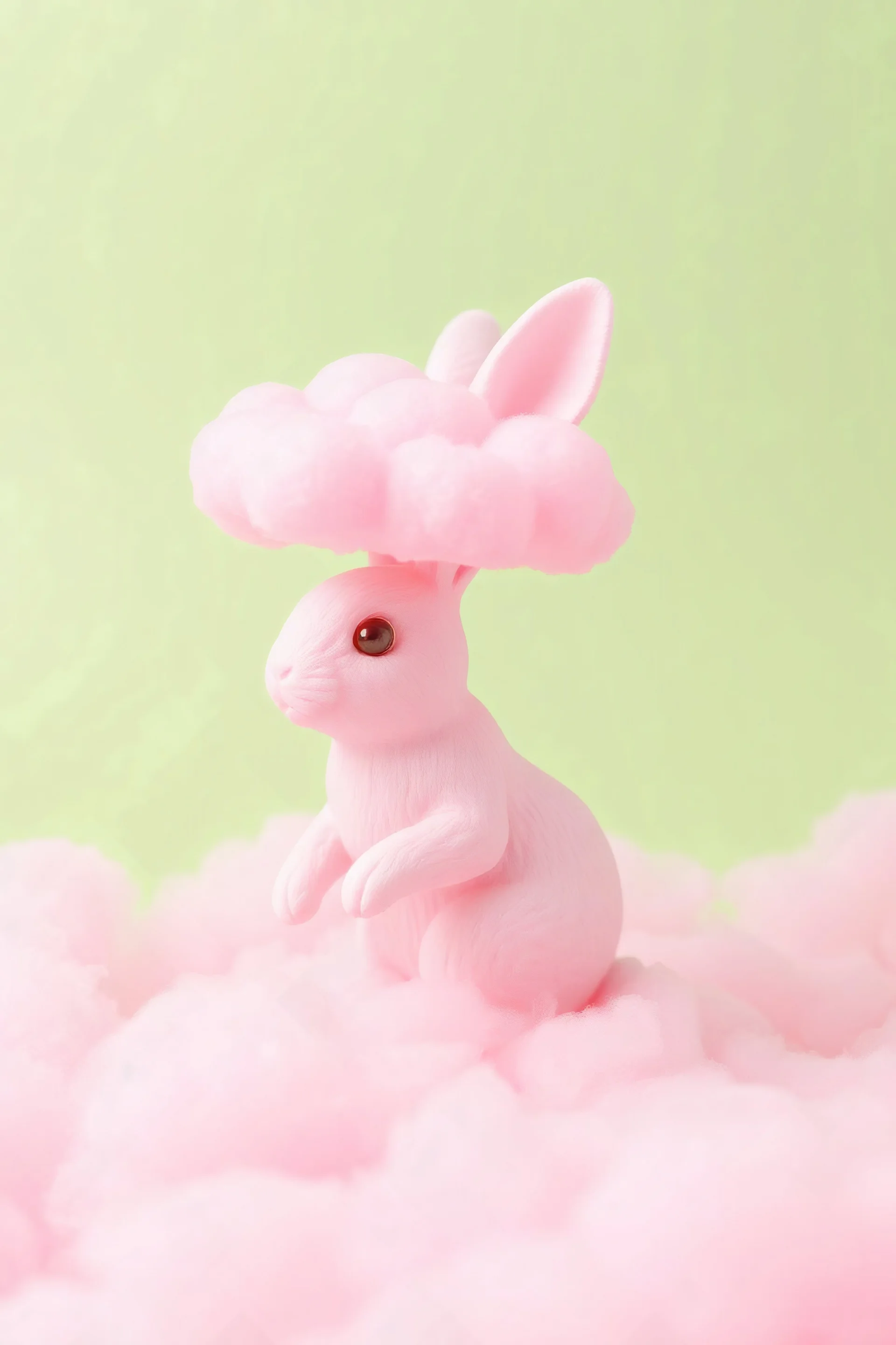 A pink plastic cloud floating in the rabbit
