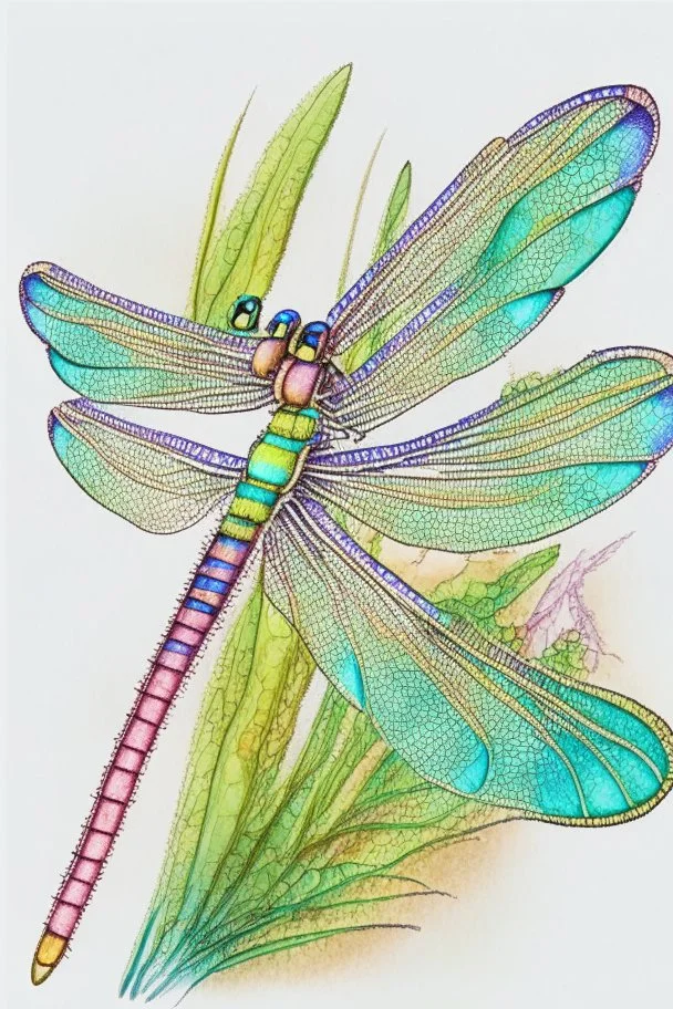 dragonfly drawing, detailed, cute, vivid colors, white background